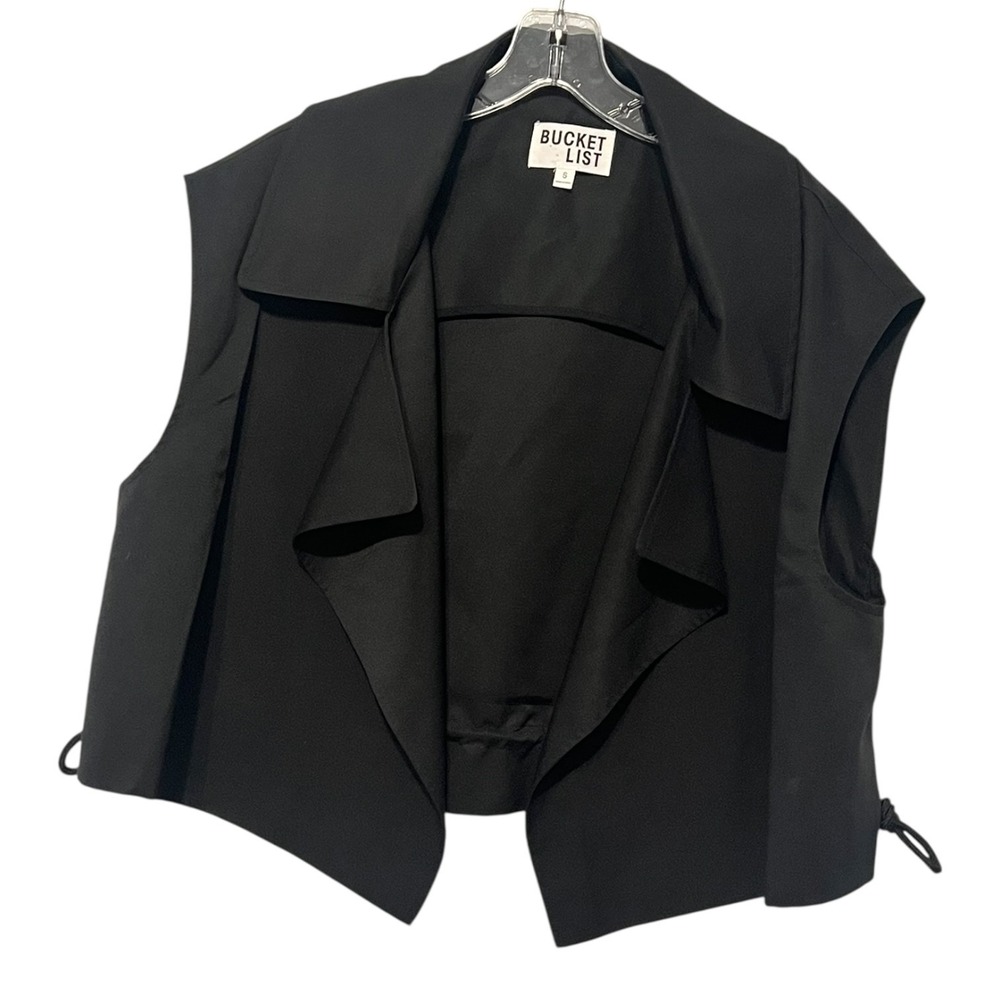 Bucket List Black Draped Waterfall Vest Cape Jacket Open Front Size‎ Small - Picture 6 of 16